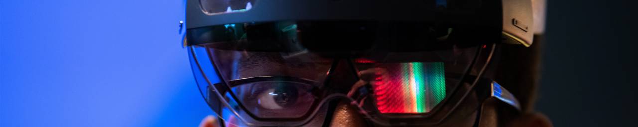 Student wearing a Microsoft HoloLens